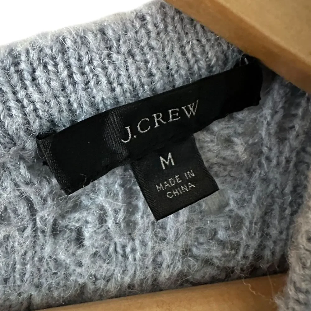 J. Crew Grey Balloon Sleeve Cable Knit Alpaca Blend Sweater Size M‎